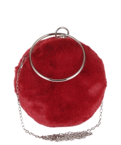 Fur Ball Shape Clutch Crossbody Bag 6720 RED